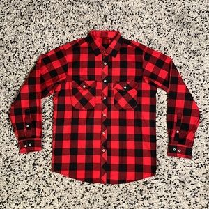 Men’s Red Black Buffalo Plaid Double Pocket Long Sleeve Shirt Size Medium